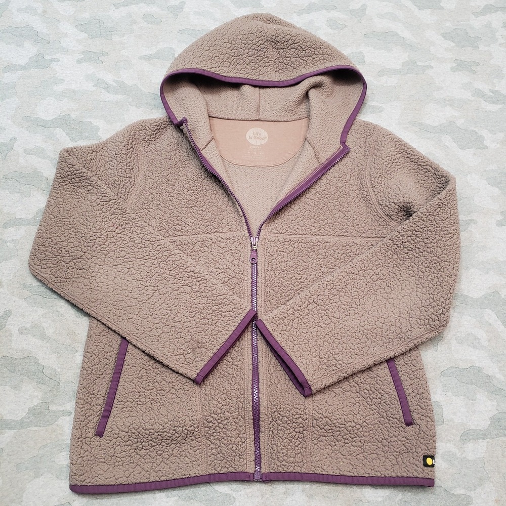 Life Is Good Jacket Womens Small Brown Sherpa Full Zip Hooded